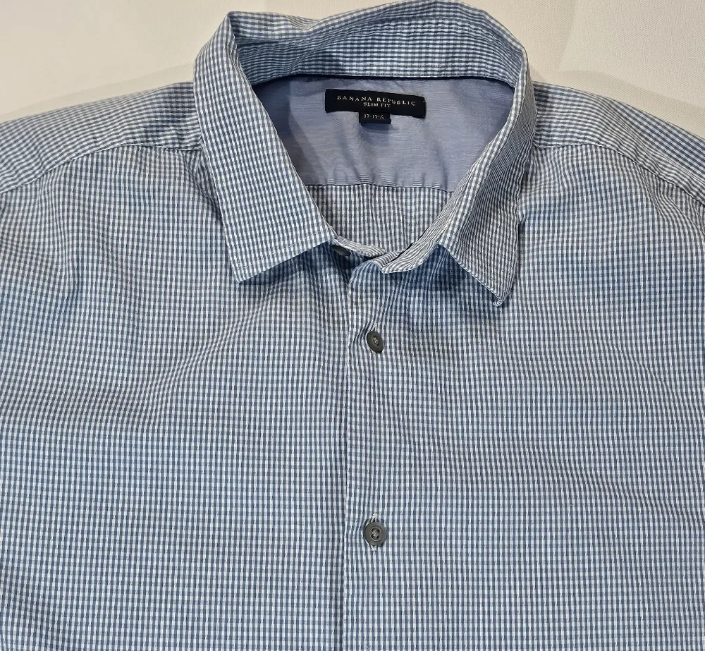 Banana Republic Dress Shirt Mens 17/17.5 Blue White Slim Fit Office Career‎ Wear